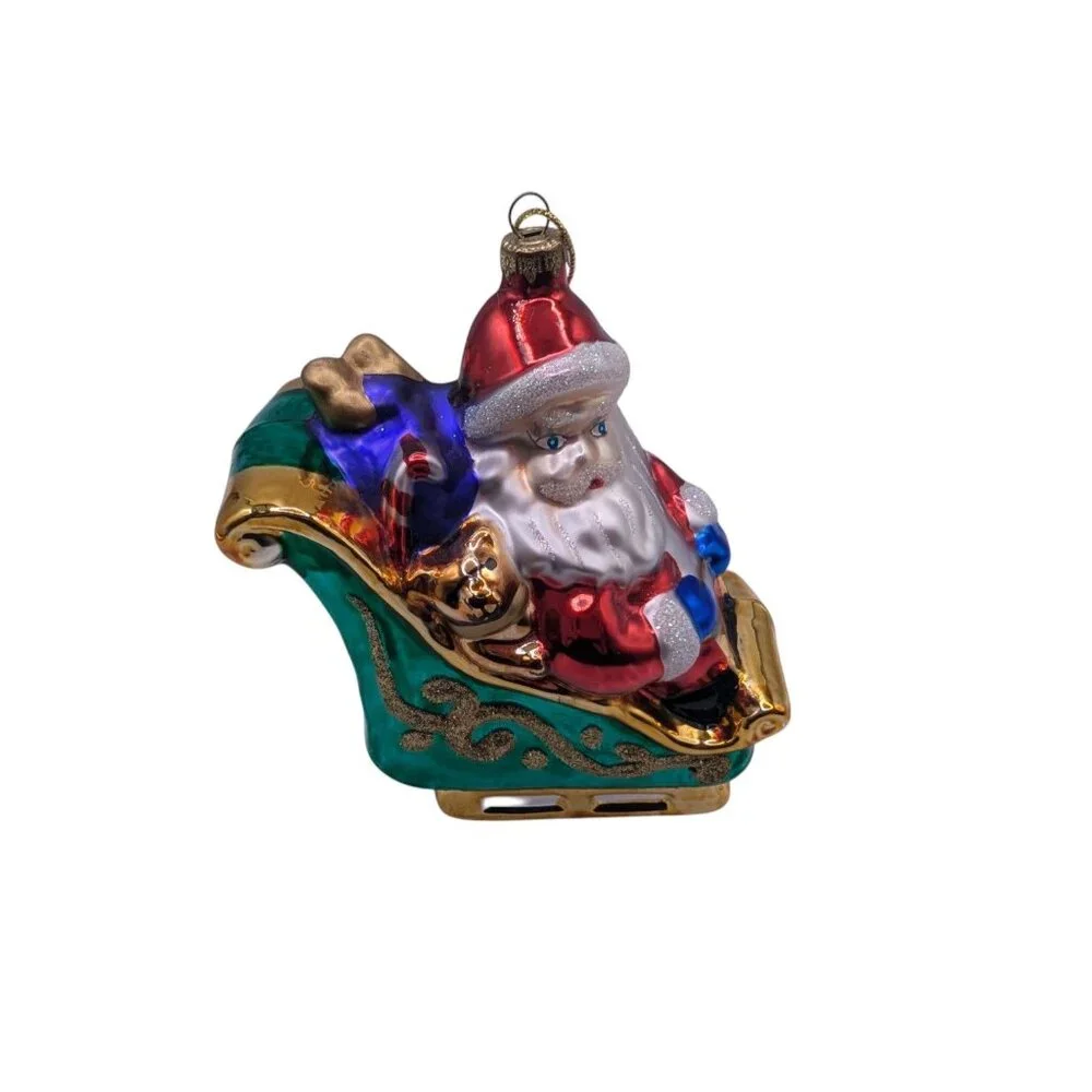 Thomas Pacconi Museum Series Christmas Ornament Santa in Sleigh Hand Blown Glass